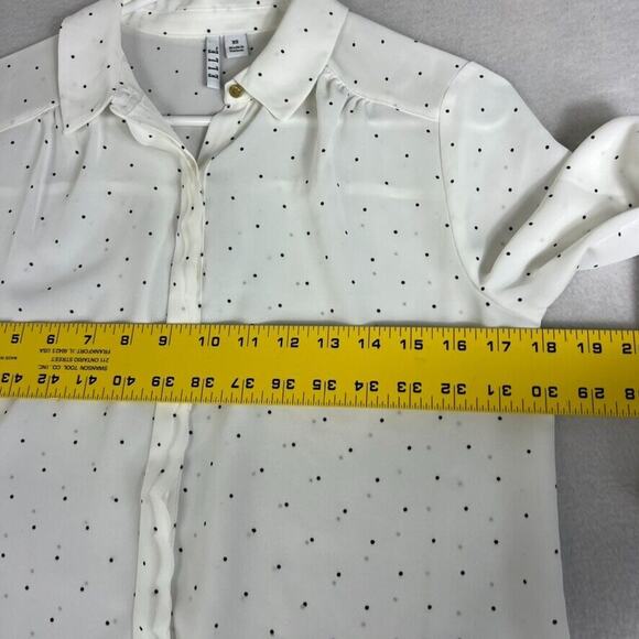 Elle Blouse Womens XS Button Up White Sheer Polka Dot Long Sleeve Office Career - Picture 9 of 12